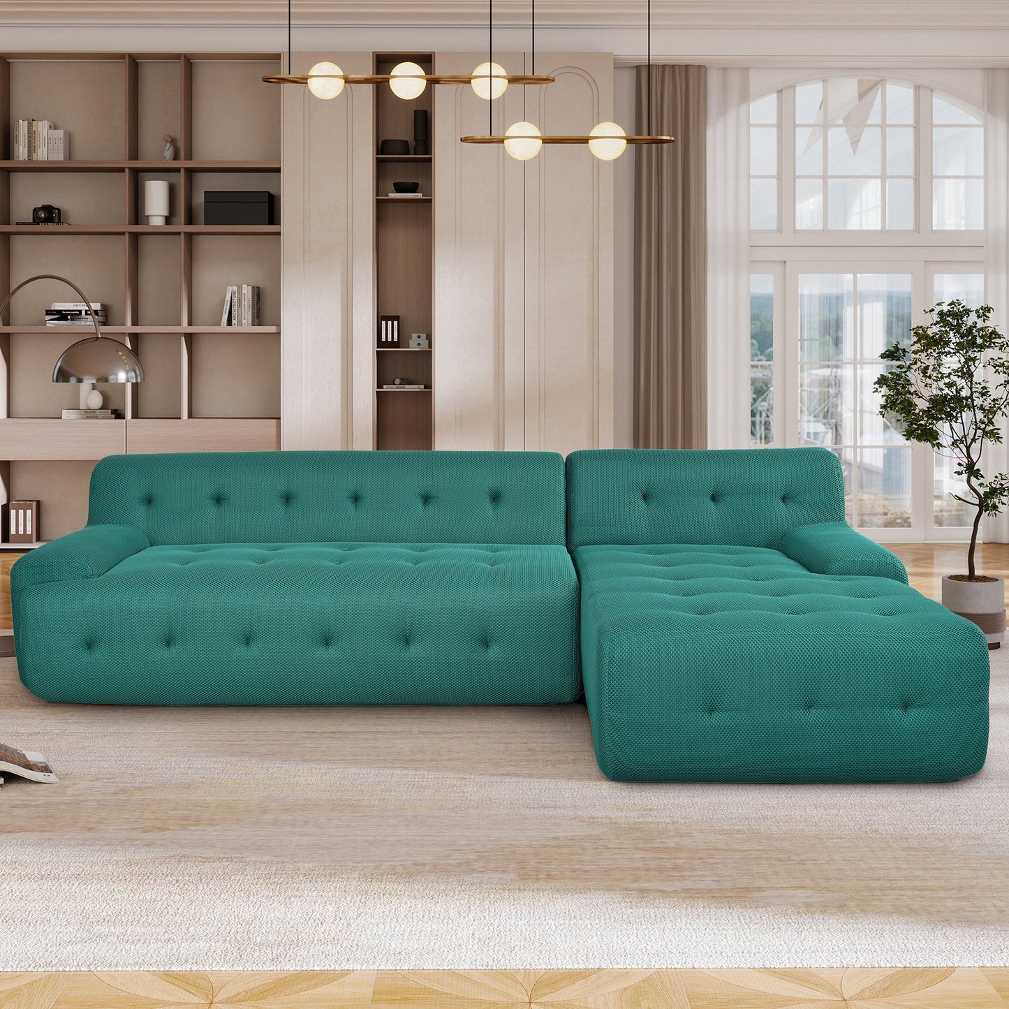 Modern Large L-Shaped Modular Sofa, Minimalist Style, 2-Piece Set with
